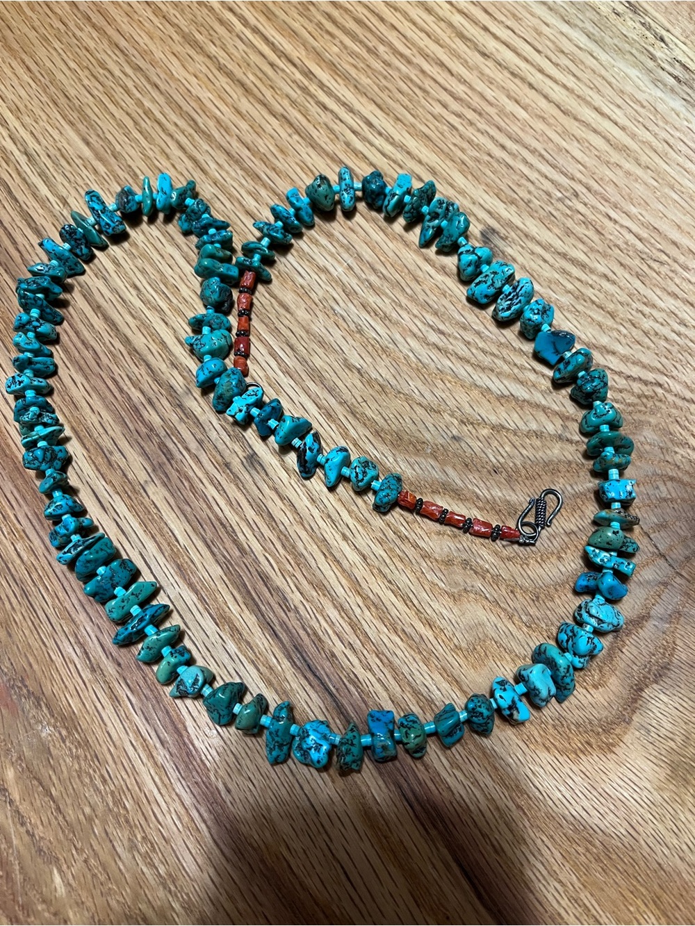 Vintage Turquoise Nugget Necklace with Coral Accents
